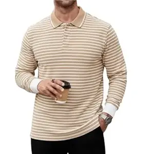 Mack Jonney Men’s Premium Striped Polo T-Shirt | Long Sleeve Cotton Blend | Casual & Smart Wear-M6721