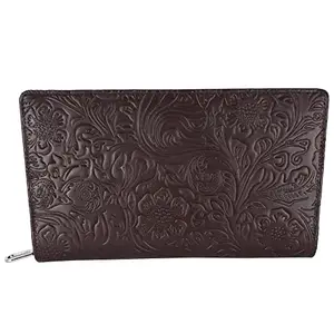 Leather Junction PU Leather Large Capacity Brown Zipper Wallet for Women (13374000)