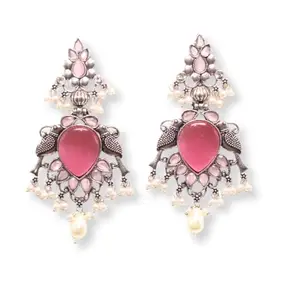 Navraee Jewellery Celebrity Inspired Oxidised Parrot Pair Big Jhumka-Pink