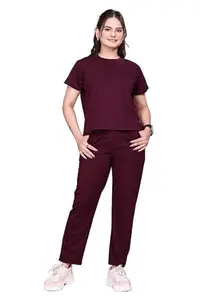 BRSELIA FASHION Women's Twill Lyiicra Printed T-Shirt & Pajama Set | Sleepwear Night Suit Set Maroon