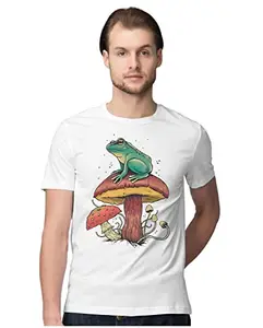 ALLEN BLACK Men's Regular Fit T-Shirt Forest Frog Perched ATOP A Mushroom 100% Cotton T-Shirt White_FORFRGPMEN-White 5XL Men Round_