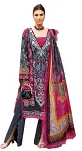 Swastik Unstitched Pakistani Suit With Embroidery Patchwork With Cotton Dupatta For Women, Girls No Accessories No Lace included. Blue colour flower print with multi dupatta