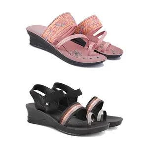 Women's Comfortable Sandal,Casual Lightweight Sandal for Everyday Wear | Black Color | Size: 5 (2-COMBO)-1950-1960-5