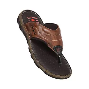 Lee Cooper Men's Beige Leather Flip-Flops - 7 UK (41 EU) (8 US) (LC8455B1)