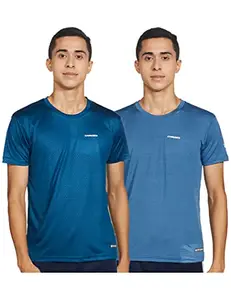 Charged Endure-003 Chameleon Spandex Knit Round Neck Sports T-Shirt Blue-Heaven Size Medium And Charged Energy-004 Interlock Knit Hexagon Emboss Round Neck Sports T-Shirt Teal Size Medium