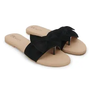 Women's Bow Slip-On Flats – Stylish Toe Ring Sandals||FK_01_BLACK_B132_36
