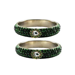 MAYA FASHION Green stone Stud Brass Bangle Elegant Extra Large Size Bangle | Perfect Fit for Plus Size banglesTrendy and Comfortable Fit for woman and girls | (Sku-ban4401)