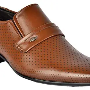 AADI Men's Brown Synthetic Leather Slip On Party Formal Shoes
