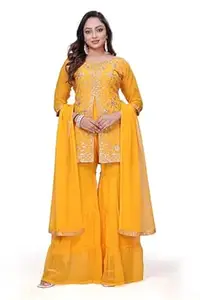 JIMMY ART Pack Of 1 Women's Georgette Zari Sequence Embroidered Kurta and Palazzo Set Trendy Georgette Women'S Kurti Sets With Dupatta