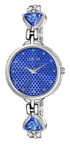 LOREM Blue Diamonds Studded Analog Watch for Women LR282-MC