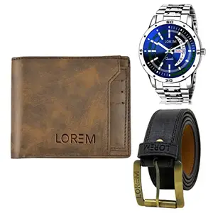 LOREM Mens Combo of Watch with Artificial Leather Wallet & Belt FZ-LR110-WL24-BL01