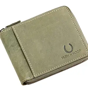 Husk N Hoof RFID Protected Zipper Leather Wallet for Men | Mens Wallet Leather | Wallets for Men | Purse for Men | Hunter Green