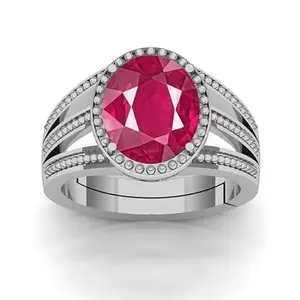 APSSTONE GEMS Certified Ruby (Manik) 13.25 Ratti Silver Ring Natural Ruby Gemstone Ring for Men's and Women's By Lab - Certified