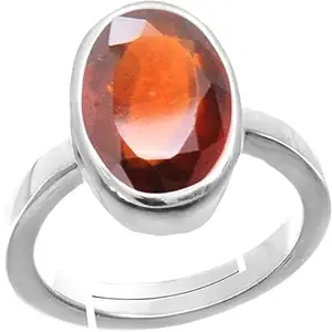 Anuj Sales 11.25 Ratti / 10.00 Carat Natural Certified Hessonite/Garnet/Gomed Loose Gemstone Silver Plated Adjustable Ring Sizes Between 15 to 28 for Men's and Women's