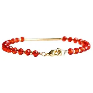 RRJEWELZ Red Crystal Quartz Rondelle Beaded Bracelet – Faceted 3-3.5mm Red Stones with Gold Lock – 7 Inch Adjustable link Bracelet for Men & Women|LCBR_RR_05759