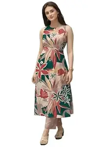 Pinkmint Women’s Pure Cambric Cotton Kurta Set | Sleeveless Printed Kurta with Pant | Summer Wear Co-Ord Set | Plus Casual