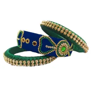 pratthipati's Silk Thread Bangles Plastic with Green Bangle Set For Women & Girls (Navy Blue) (Pack of 3) (Size-2/2)