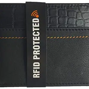 Men Black Pure Leather RFID Wallet 7 Card Slot 2 Note Compartment Saiqa3100