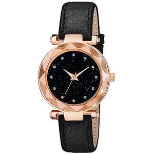 Talgo Alluring Analogue 12Diamond Black Dial and Black Leather Strap Graceful Stylish Wrist Watch for Girl and Women Pack of 1-GENRG12DBLKDBLKL
