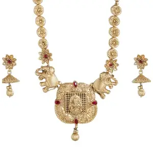 Mansiyaorange Matte Gold Maa Lakshmi Motif Kempu Stone Necklace Choker Jewellery Sets For Women