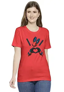 Wear Your Opinion Wear Your Oipnion Women's Premium Cotton Graphic Printed Unisex Fit Tshirt (Design: Deadpool Heart, Small, Red)