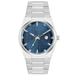 Acnos Minimalist Square & Round Dial Analog Watch for Men – Slim Case Design with Day & Date Display, Stainless Steel Strap