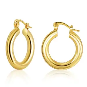 AAISHWARYA Minimalist 18K Gold-Plated Short Thick Hoop Earrings for Women & Girls