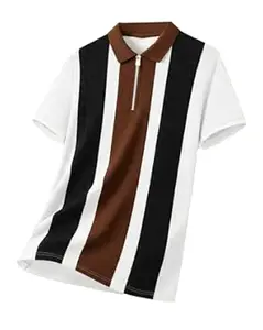 Enitor Mens Half Sleeves Polo Neck T-Shirt, Summer Wear T-Shirt for Men, Casual Half Zipper T-Shirts for Boys, Everyday Tshirts for Boy, Stylish Streetwear Tshirts