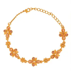 VOYLLA Abharan Teardrop Cut Pink Stones Gold Plated Bracelet