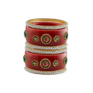 Vidhya Kangan Stone Stud Color Red Acrylic Bangle | Over Size | Plus size |For Woman and girlsChura Bangles Set for Wedding and Party (sku-ban25507)