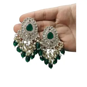 Fashion Empire Designer Multicolor Kundan Earring – Alloy Traditional Earrings for Women. (Green)
