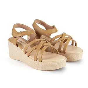Mosac Women Beige Wedges Sandals Comfortable and Stylish Sandal Wedges