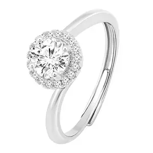 Peora Silver Plated Cubic Zirconia Studded Solitaire Adjustable Finger Ring Fashion Stylish Jewellery Gift for Girls Women