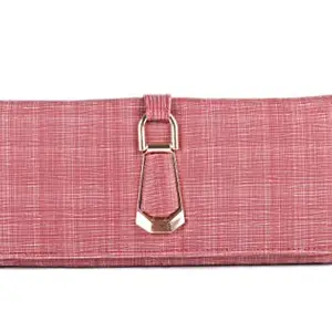 Bagsworks Harmonium Wallet | Long Ladies Wallet | Golden Buckle on Top | Magnetic Closure (Dark Pink)