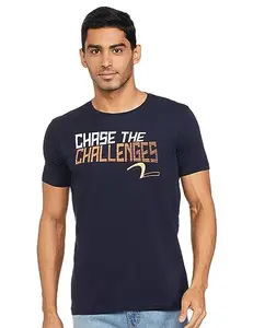 Spykar Men Printed Half Sleeve Slim Fit T-Shirt Navy Blue