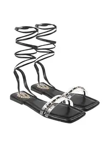 Shoetopia Stylish Ankle Wrap Flat Sandals For Women & Girls White EU42