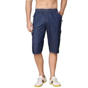 SAPPER Mens Cotton Three Fourth Capri Shorts with Cargo Pockets D Cap 501 (Blue,XX-Large)