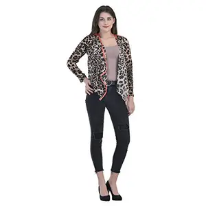 XPRESSIONS Women Leopard Print Polyester Casual Shrug with Full Sleeves for Women,Girls (L, Orange)
