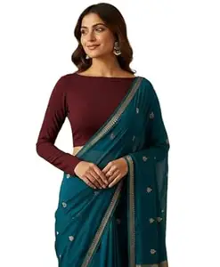 Khakey Women's Black Boat Neck Full Sleeve Cotton Crop Top's|Choli Blouses for Women's|Readymade Blous and Croptop for Saree