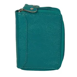 Style98 Teal Leather Credit Card Holder Zipper Card Case Wallet for Women & Men(2314IB104)