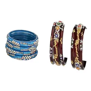 Somil Modern And Colorful Glass Bangle/Kada- Perfect For Wedding, Party, Celebrations And Functions, Combo Of 2 Set, Pack Of 10, Blue, Maroon -V274