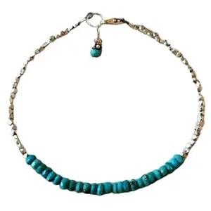 RRJEWELZ Arizona Sleeping Beauty Turquoise Bracelet for Men & Women – 3-3.5mm Rondelle Faceted Blue Beads – 7 inch with Silver Plated Clasp – Healing, Fashion, Gift, Spiritual, Yoga|LCBR_RR_00860