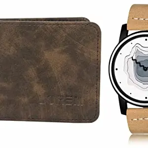 LOREM Brown Color Faux Leather Wallet & Multicolor Analog Watch Combo for Men | WL05-LR68