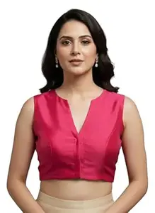 Mehrang Womens Taffeta Padded Blouse, Sleeves V-Neck Stitched Blouse, Full Back Covered Readymade Saree Blouse for Women