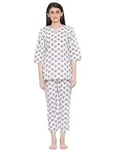 Clovia Women's Cotton Print Me Pretty Top & Pyjama Set (LS0514P18_White_XXL)