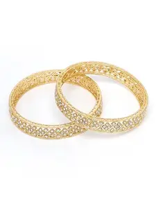 Karatcart American Diamond Studded Gold Plated Set of 2 Bangles for Women