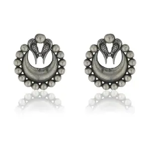 Dulcett India | Earrings For Women & Girls | Ethnic Style German Silver Round Oxidised Earrings for Women & Girls | Ethnic Style Tribal Inspired Silver Replica Earrings for Women & Girls