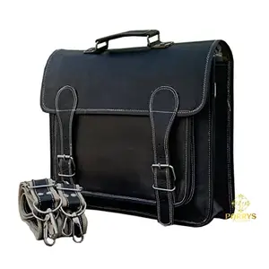 Parrys Leather World ARRYS LEATHER WORLD Black Briefcase Leather Bag, Distressed Leather 16 Inch Laptop Bag – Office Shoulder Bag, Document Holder Back Pack, Cross Body Bag. PL1-27, Black, 16 x 4 x 12 (L X B X H) Inches Approx
