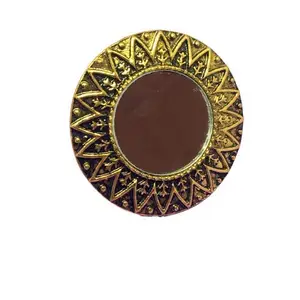 Zoya Round Mirror Ring Golden Colour Metal Free Size for Girls and Women