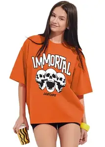LEOTUDE Womens Oversized Round Neck Cottonblend Half Sleeve T-Shirts (GRL_FS49_ORNG_Immortal_P_Orange_3XL)
